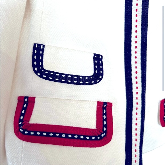60's Jackie O Vibe D&G Summer Jacket White w Red White Blue Trim - Picture 3 of 6